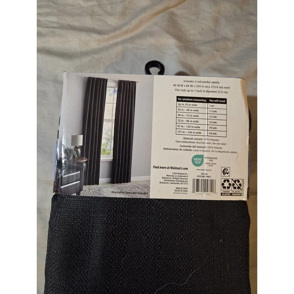 NEW MAINSTAY SOUTHPORT LIGHT FILTERING ROD POCKET CURTAIN PANELPAIR40X84 CHARCOA